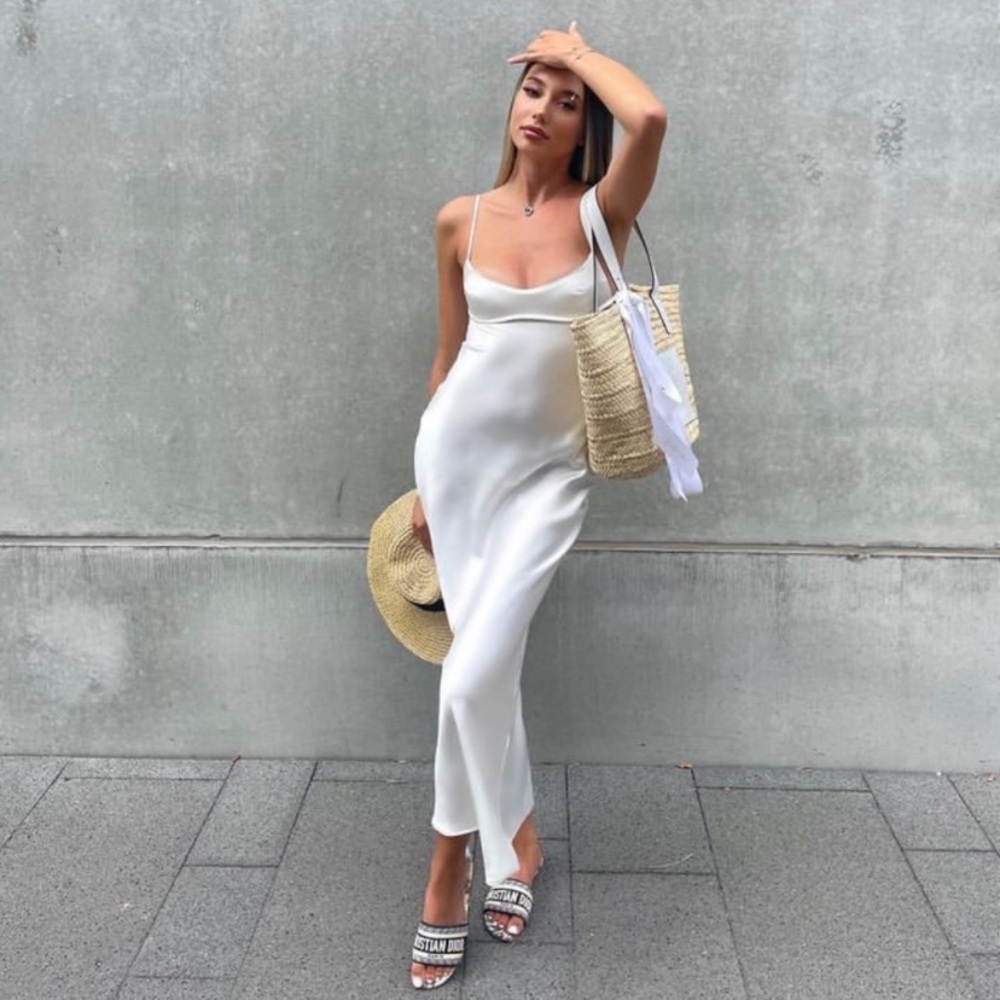 Zara SATIN EFFECT CUT OUT DRESS White